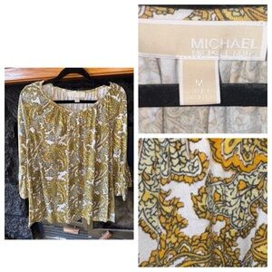 MICHAEL size medium m Michael Kors Yellow and White Paisley Blouse